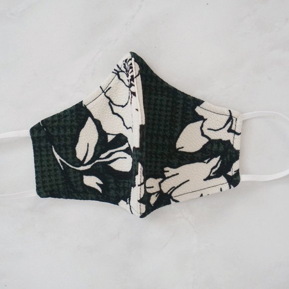 Hand Crafted Other - Handmade Olive Green Plaid Floral Face Mask